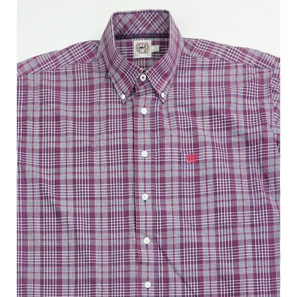 Cinch Medium Men Red White Blue Plaid Embroidered Pocket Logo Short Sleeve Shirt - Picture 11 of 11